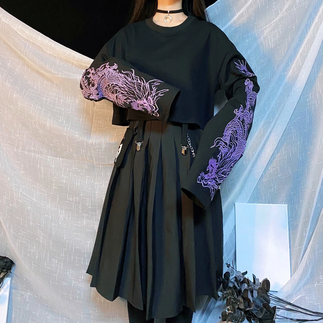 Unzzy HOT SALE Dark Wind Embroidered Dragon Style Short Sleeves KF82163 5 Unzzy HOT SALE Dark Wind Embroidered Dragon Style Short Sleeves KF82163