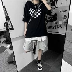 Kfashionstyle Black Heart Check Print Short Sleeves KF30120