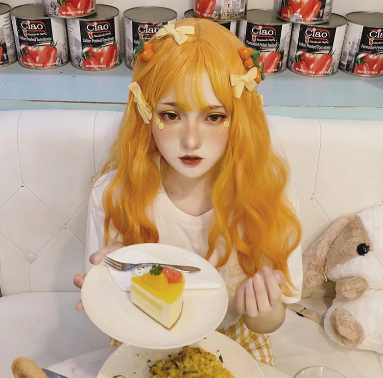 Unzzy HOT SALE Orange Long Roll Wig KF9426 1 Unzzy HOT SALE Orange Long Roll Wig KF9426