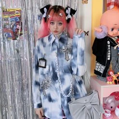 Unzzy Harajuku Spider Web Punk Long Sleeve KF82337