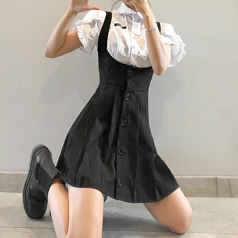 Unzzy HOT SALE Black Dress + White Top KF30375 3 Unzzy HOT SALE Black Dress + White Top KF30375