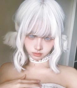 Unzzy Silver White Short Curly Hair Wig KF82745