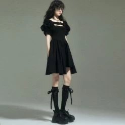 Unzzy Black Irregular Dress KF82129 HOT SALE