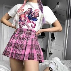 Unzzy HOT SALE Pink Plaid Pleated Skirt KF81903