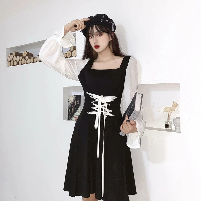 Unzzy Lace-up Black Dress KF81975 HOT SALE 2 Unzzy Lace-up Black Dress KF81975 HOT SALE