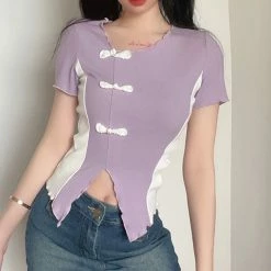 Unzzy Purple Irregular Short Sleeve KF2379 HOT SALE