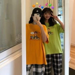 Unzzy Chic Short Sleeve T-Shirt + Plaid Pants KF90669 HOT SALE