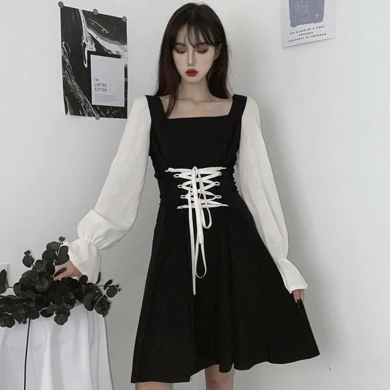Unzzy Lace-up Black Dress KF81975 HOT SALE 1 Unzzy Lace-up Black Dress KF81975 HOT SALE