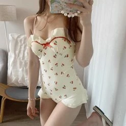 Unzzy Vintage Little Cherry One Piece Swimsuit KF82660