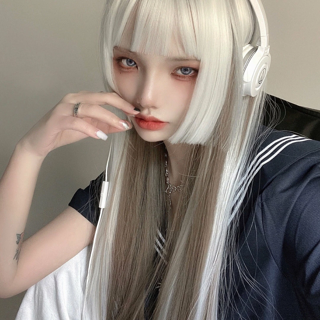 Unzzy HOT SALE White Long Straight Wig KF81948 3 Unzzy HOT SALE White Long Straight Wig KF81948