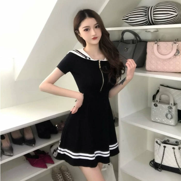 Unzzy Navy Wind Zip Dress KF9146 HOT SALE 5 Unzzy Navy Wind Zip Dress KF9146 HOT SALE