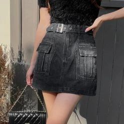 Unzzy Black Denim Skirt KF81660 HOT SALE