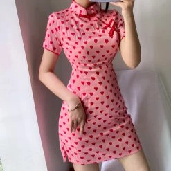 Unzzy HOT SALE Pink Love Cheongsam KF82062