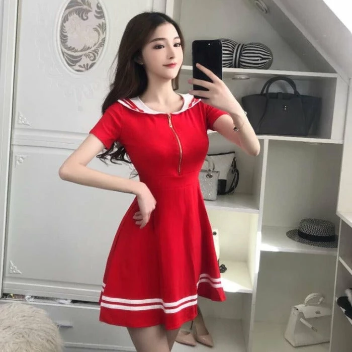 Unzzy Navy Wind Zip Dress KF9146 HOT SALE 4 Unzzy Navy Wind Zip Dress KF9146 HOT SALE