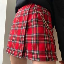 Unzzy Red Plaid Skirt KF9384