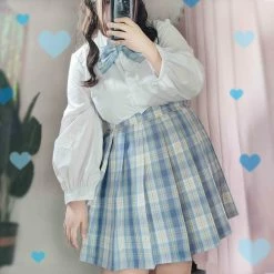 Unzzy HOT SALE Blue Plus Size Pleated Skirt KF82027