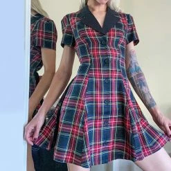 Unzzy Red Plaid Dress KF90215