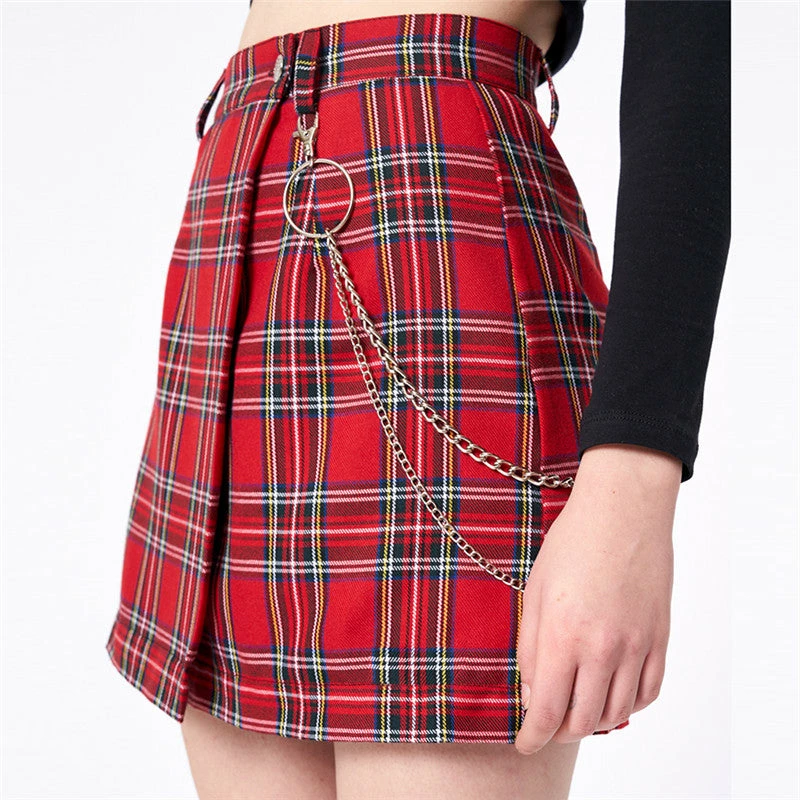 Unzzy Red Plaid Skirt KF9384 3 Unzzy Red Plaid Skirt KF9384