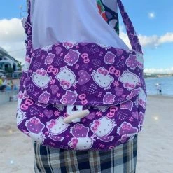 Unzzy HOT SALE Harajuku Purple Kitty Single Room Bag KF82079