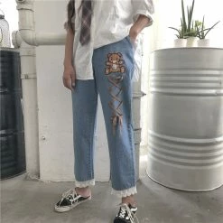 Unzzy HOT SALE Bear Embroidered Pants KF81006