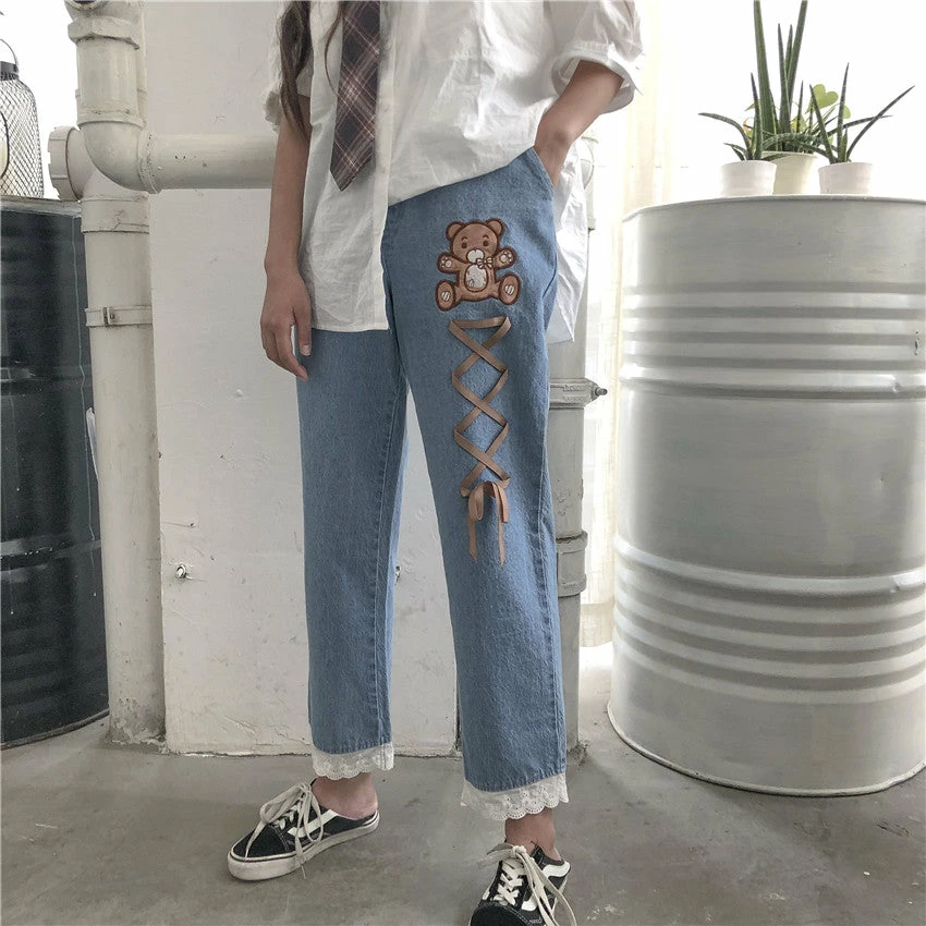 Unzzy HOT SALE Bear Embroidered Pants KF81006 1 Unzzy HOT SALE Bear Embroidered Pants KF81006