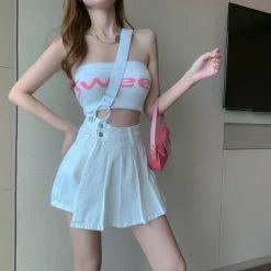 Unzzy White Denim Skirt KF82145