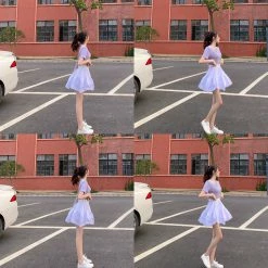 Unzzy HOT SALE Striped T-shirt + Skirt KF9549