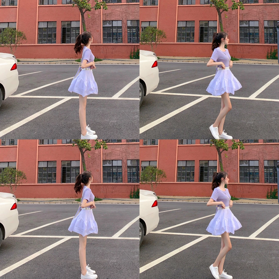 Unzzy HOT SALE Striped T-shirt + Skirt KF9549 2 Unzzy HOT SALE Striped T-shirt + Skirt KF9549