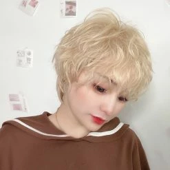 Unzzy Golden Short Curly Wig KF82041