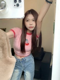 Unzzy Cherry Soft Waxy Knitted Blouse KF82573 7 Unzzy Cherry Soft Waxy Knitted Blouse KF82573