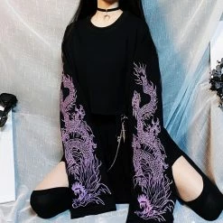 Unzzy HOT SALE Dark Wind Embroidered Dragon Style Short Sleeves KF82163