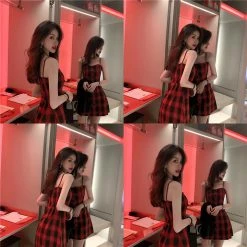 Unzzy Red Plaid Dress KF9449 HOT SALE