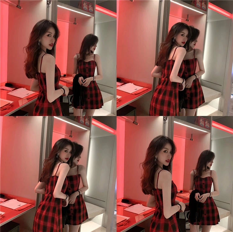 Unzzy Red Plaid Dress KF9449 HOT SALE 2 Unzzy Red Plaid Dress KF9449 HOT SALE