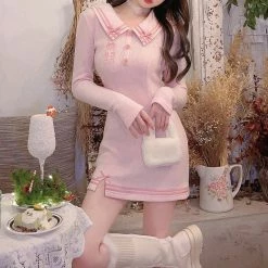 Unzzy Embroidered Knit Dress KF82617 HOT SALE