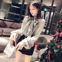 Kfashionstyle Super Fairy Puff Sleeve Bow Top KF30190 HOT SALE