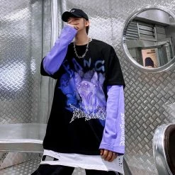 Unzzy Cat Head Print Round Neck Long Sleeves KF90048