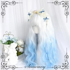 Unzzy HOT SALE White And Blue Gradient Long Curly Wig KF81268