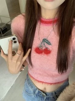 Unzzy Cherry Soft Waxy Knitted Blouse KF82573 9 Unzzy Cherry Soft Waxy Knitted Blouse KF82573