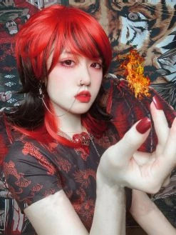 Unzzy Harajuku Punk Red Black Wig KF82514 HOT SALE