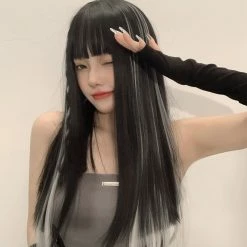 Unzzy HOT SALE Harajuku Black Silver Wig KF82326