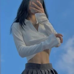 Unzzy Solid Color Polo Collar Knitted Top KF200031 HOT SALE