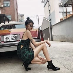 Unzzy HOT SALE Green Plaid Dress KF81349 7 Unzzy HOT SALE Green Plaid Dress KF81349