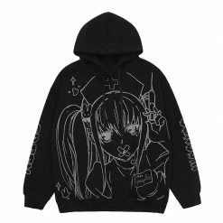Unzzy Anime Print Hooded Sweatshirt KF24049