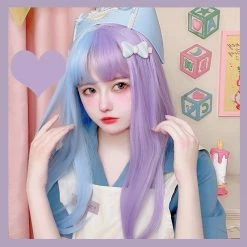Unzzy HOT SALE Lolita Blue Purple Long Straight Wig KF82702