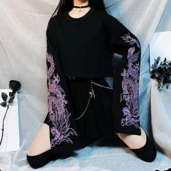 Unzzy HOT SALE Dark Wind Embroidered Dragon Style Short Sleeves KF82163