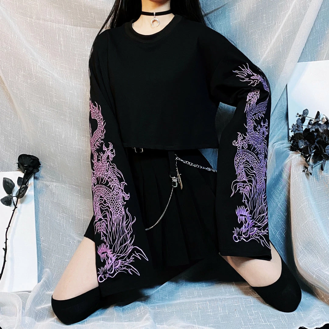 Unzzy HOT SALE Dark Wind Embroidered Dragon Style Short Sleeves KF82163 2 Unzzy HOT SALE Dark Wind Embroidered Dragon Style Short Sleeves KF82163