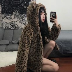 Unzzy Plush Leopard Coat KF9544 HOT SALE