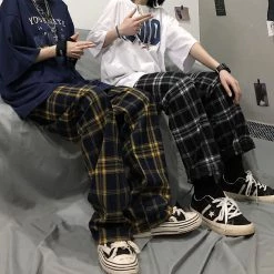 Unzzy Casual Straight Plaid Pants KF81166 HOT SALE