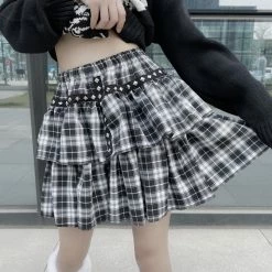 Unzzy Black And White Plaid Skirt KF81887