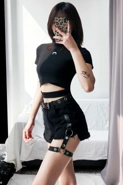 Unzzy Punk Black Shorts KF81003 HOT SALE 8 Unzzy Punk Black Shorts KF81003 HOT SALE